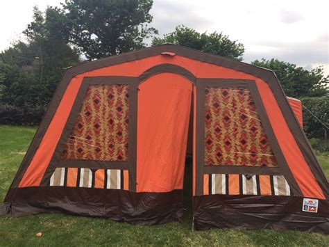 Vintage 1970s Retro Canvas Cotton 6 Birth Tent Camping Music Festival