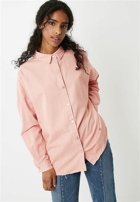 Oversized Washed Denim Shirt Pink Missguided Shirts