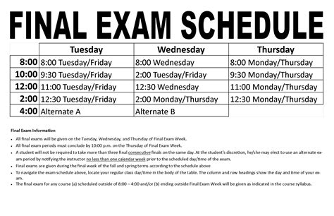 Final Exam Schedule Academics