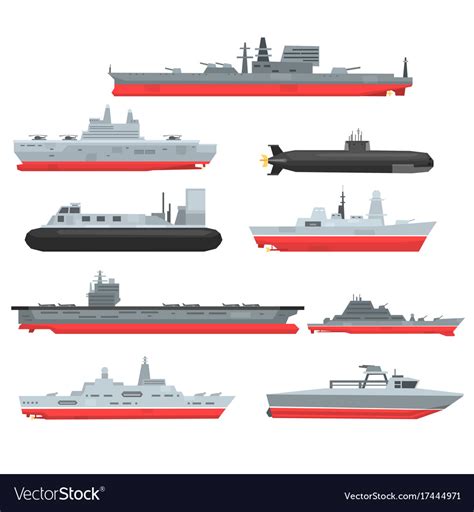 Different Types Of Naval Combat Ships Set Vector Image