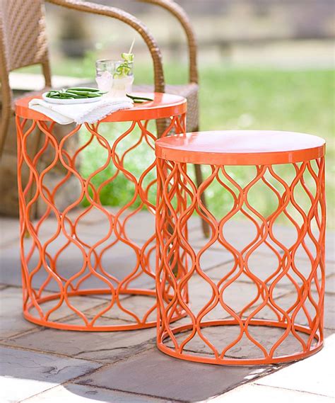 Orange Iron Plant Stand Set Of Two Patio Side Table Metal Nesting