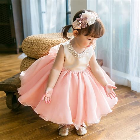 High Quality Baby Girl Dress Pink Chiffon Baptism Dress