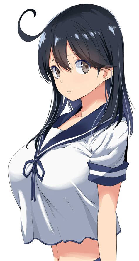 Safebooru 1girl Ahoge Black Hair Breasts Brown Eyes Crop Top Highres