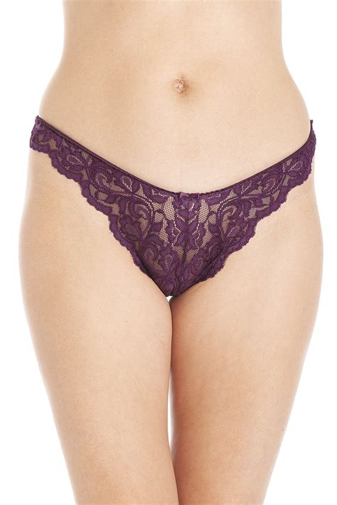 Camille Womens Ladies Aubergine Purple Sheer Lace Thongs