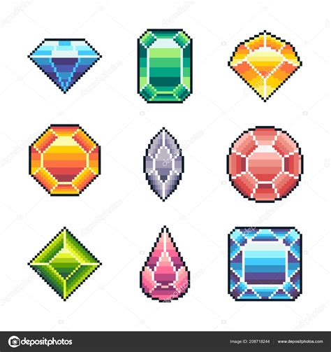 Pixel Art Vector Gems Game Isolated White Background Stock Vector Image
