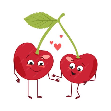 Premium Vector Cute Cherry Characters With Love Emotions Face Arms And Legs The Funny Or