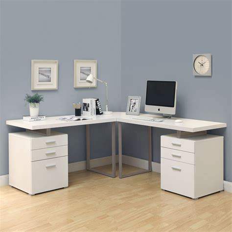 Monarch Specialties Hollow Core Contemporary White L Shaped Desk At