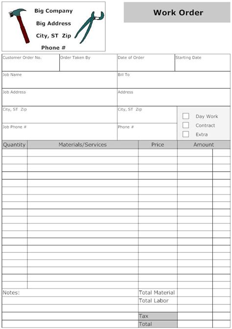 image work order form form  order form