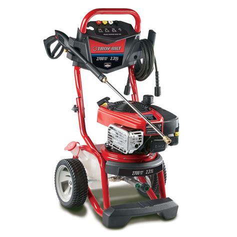 A common fault is that your troy bilt will experience no pressure or low water pressure when you start washing. Troy-Bilt 2700-PSI 2.3-GPM Cold Water Gas Pressure Washer ...