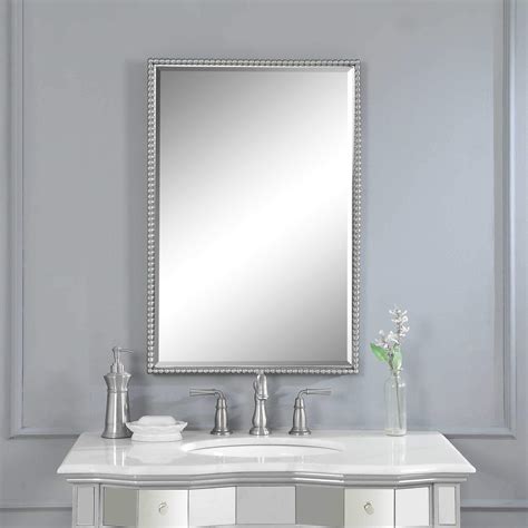 Brushed nickel mirror for bathroom a pair of vanity lighting fixtures a toilet a free standing. Bathroom Vanity Mirrors Brushed Nickel - Home Designing