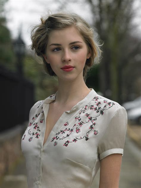 Womens White And Red Floral Dress Blonde Actress Hermione Corfield