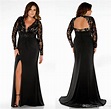 2016 Plus Size Special Occasion Dresses Black V Neck Long Sleeve Lace ...
