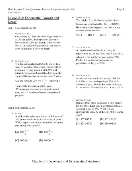 Exponential Growth And Decay Word Problems Worksheet Exponential