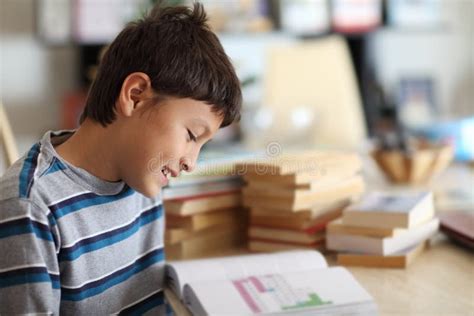 Boy Reading A Book Portrait Stock Photo Image Of Standing White