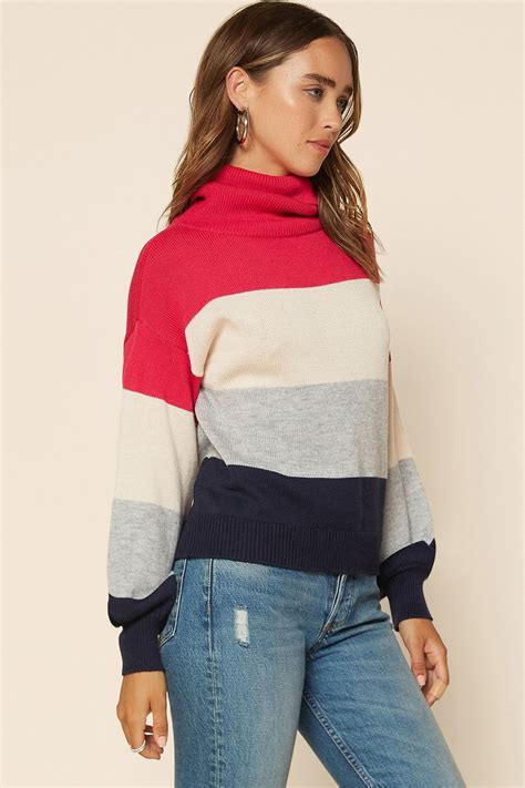 Color Block Turtleneck Sweater Shopperboard