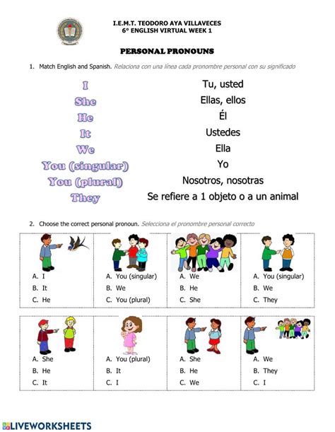 Personal Pronouns Interactive Exercise For 6 You Can Do The Exercises