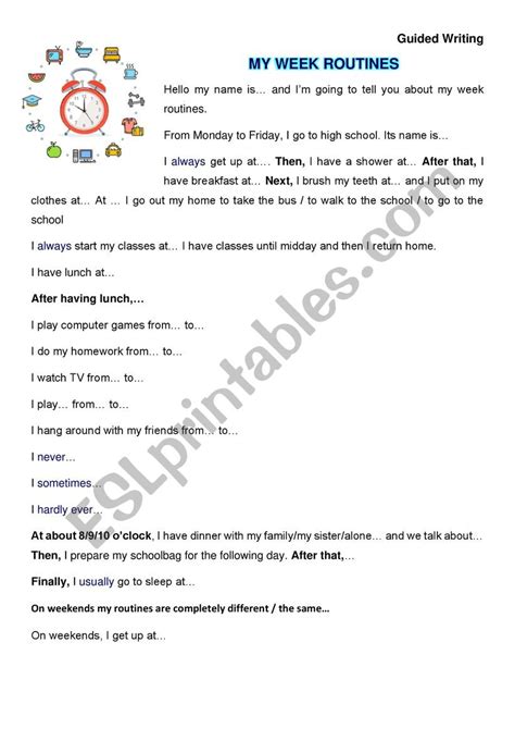Guided Writing Daily Routines Esl Worksheet By Mirabai