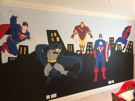 Superheros And City Skyline Mural Wall Murals Painted Superhero Boys