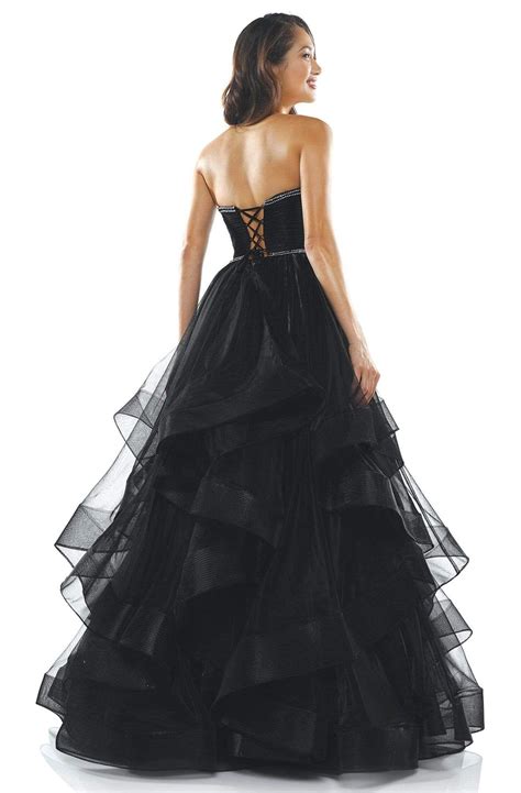 Colors Dress 2279 Strapless Sweetheart Ruffled Long Dress Black