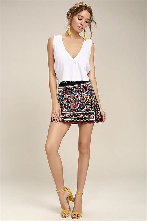 don t stop the party black embroidered mini skirt mini skirts mexican embroidered dress off
