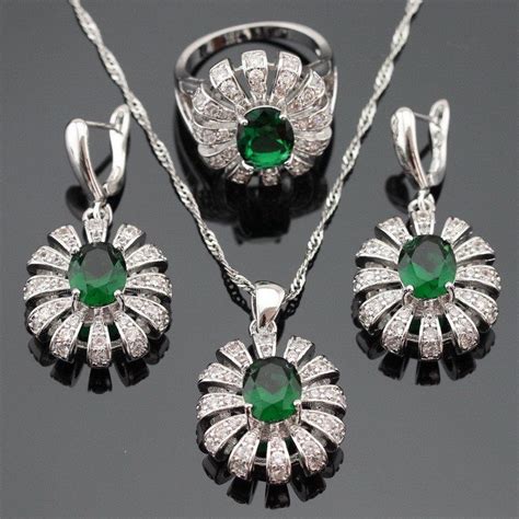 Emerald Green Jewelry Set Pc042 Pendant Earrings Emerald Green