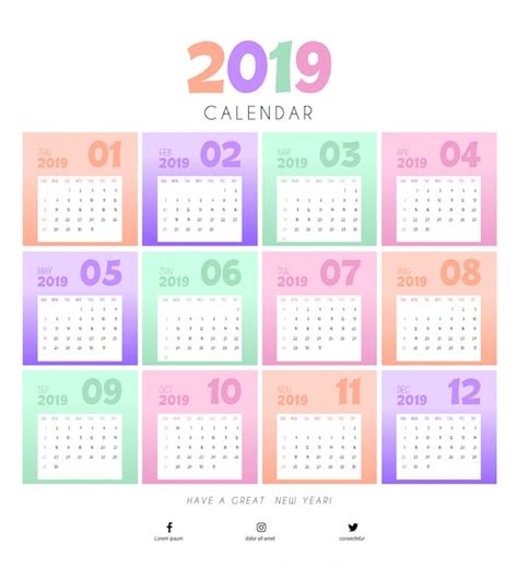 Plantilla De Dise帽o Colorido Calendario 2019 Vector Premium