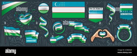 Vector Set Of The National Flag Of Uzbekistan In Various Creative