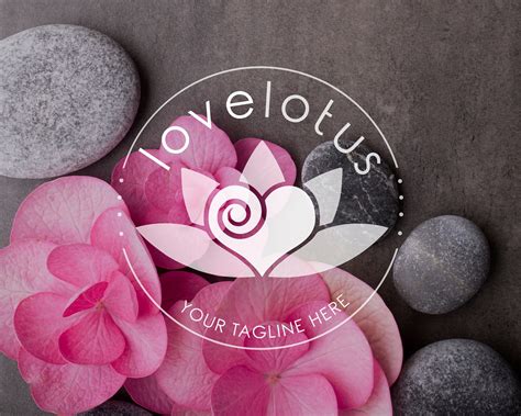 Love Lotus Round Logo Design With Tagline Yoga Premade Logo Flower