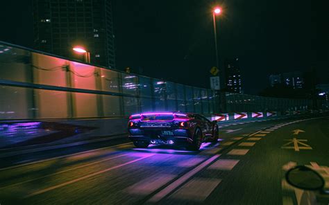 1280x800 Lamborghini Neon Lights On Road 4k 720p Hd 4k Wallpapers