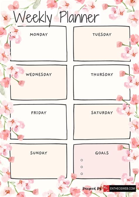 Free Floral Planners For Print Daily Weekly Monthly Yearly Goals