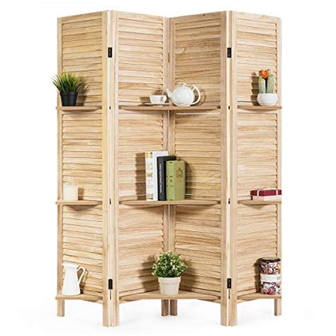 giantex 5 6ft 4 panel room divider with shelves freestanding wood folding privacy screens for
