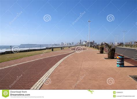 Paved Walkway With Hotels In Distance On Durban S Golden Mile Stock