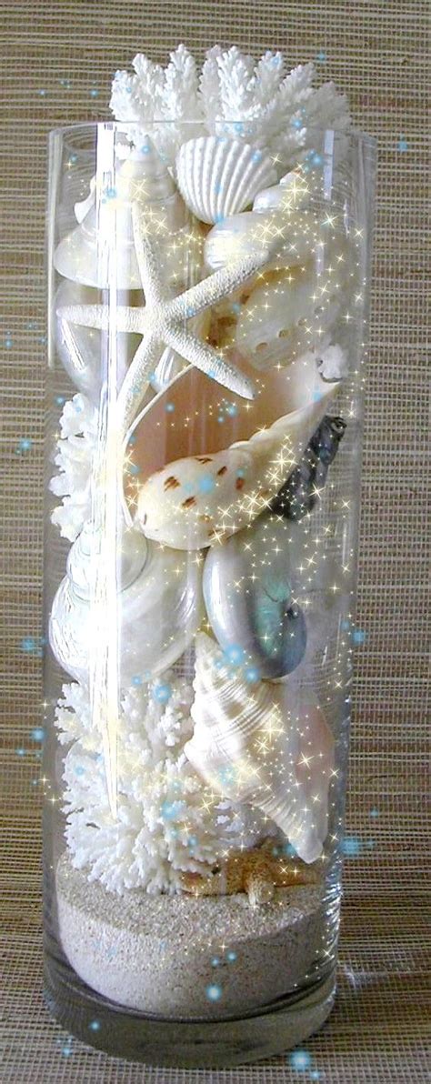 Pretty Glass Container Filled With Shells And Sand Beach House Decor Nautical Decor Beach Room