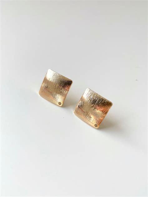 4pcs Shiny 14k Gold Plated Stud Earring Findings Square Shape Etsy