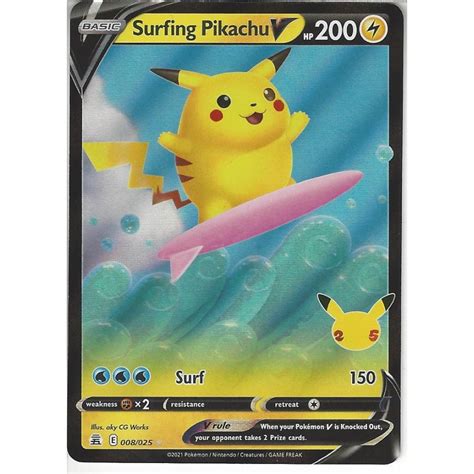 Pokemon Trading Card Game 008025 Surfing Pikachu V Rare Holo V Card