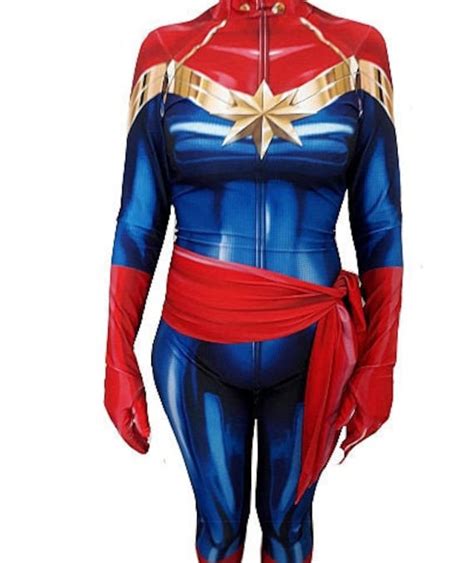 Captain Marvel Costume Girls Ladies Cosplay Superhero Etsy