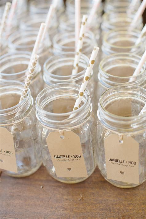 Drink Idea Mason Jar With Kraft Labels And Punched Hearts Romantic Wedding Favours Mason Jar