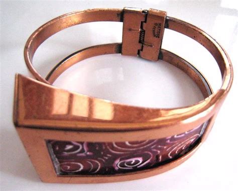 Vintage Bracelet Signed Matisse Renoir Red Enamel Clamper Copper