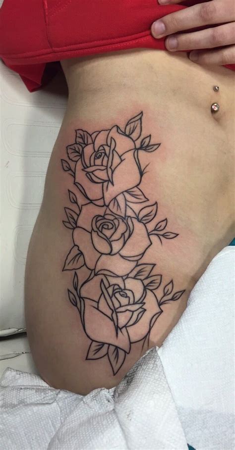 Roses On The Front Of Right Hip Rose Outline Tattoo Tattoo Shading