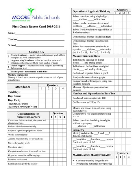 First Grade Report Card Printable