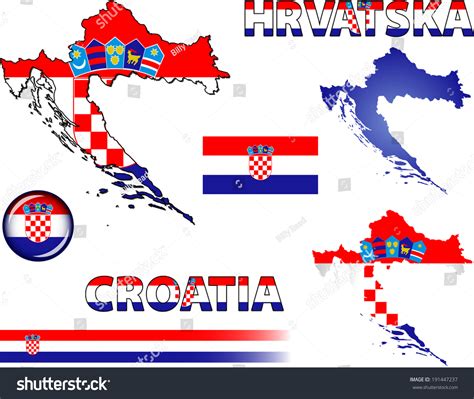 The coat of arms consists of one main shield (a. Croatia Icons. Set Of Vector Graphic Icons And Symbols Representing Croatia. The Text Says ...