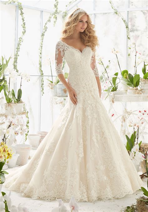 Styling tips & suggested fits. Lace Wedding Dress with Appliques on Net | Style 2812 ...