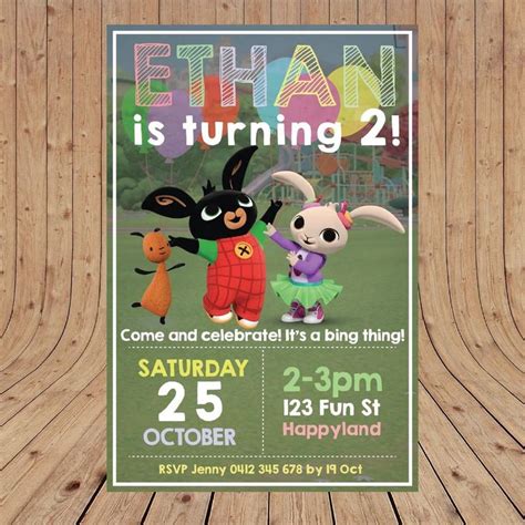 Personalised Bing Bunny Party Birthday Invites Invitations Digital You