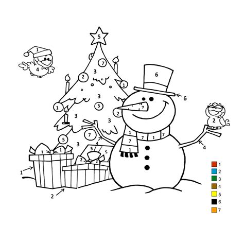 Zo leveren wij plaatmateriaal in de kleuren wit, creme, grijs, zwart, bruin, rood, geel. Leuk voor kids - Kleuren op nummer - een sneeuwman bij een ...