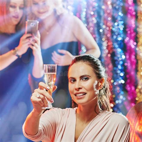 Drinking Champagne On Party Stock Image Image Of Happy Glamour