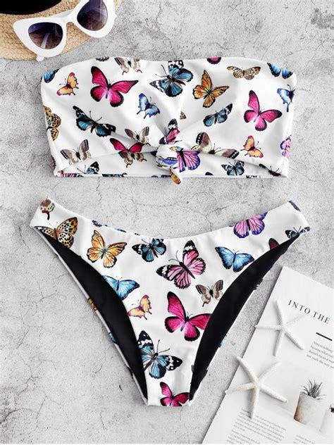 46 Off 2020 Zaful Reversible Butterfly Print Knotted Bandeau Bikini