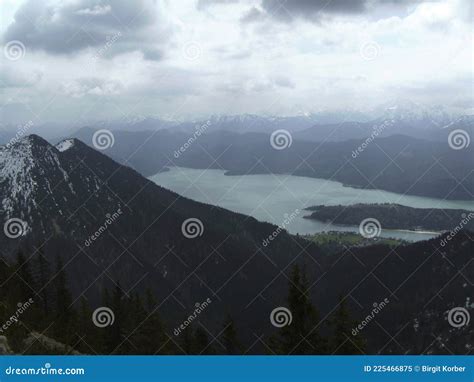 Lake Walchensee View From Herzogstand Mountain In Bavaria Germany