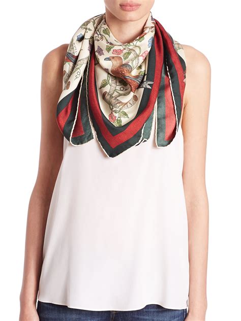 Gucci Condor-print Silk Foulard Scarf in Red - Lyst
