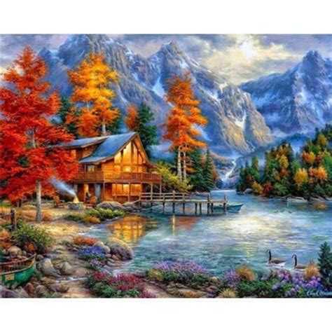 Cabin By The Lake Diamond Painting Kit Cross Paintings