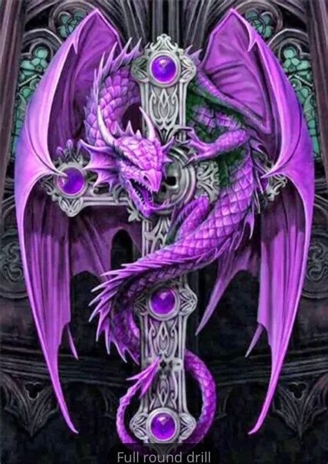 Us Seller 40x30cm Purple Dragon Cross Mid Evil Diamond Painting Art